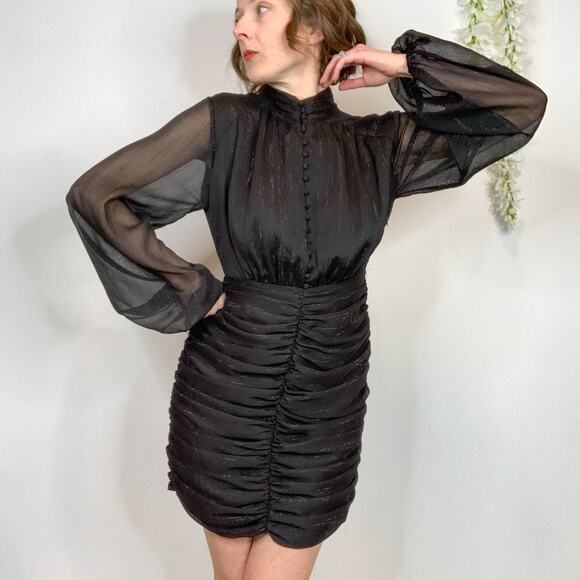 NWT HOUSE OF HARLOW 1960 glam boho button front high neck balloon sleeve 3056 - Picture 7 of 13